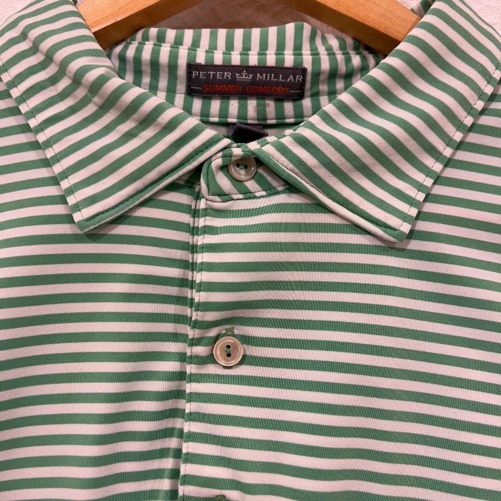 Peter Millar Summer Comfort short sleeve polo green and white striped- XL